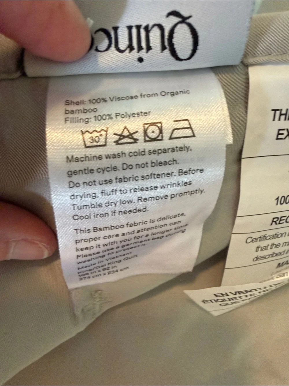 Quince Bamboo Dream Quilt – King/Cal King – Silver – Like New – No Shams